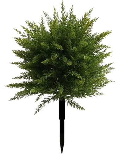 JOYWU Lot de 2 boules de cèdre artificielles pour extérieur - 60 cm - Résistantes aux UV - Avec piquet - Grands arbustes à feuilles persistantes pour porche, jardin, décoration d'intérieur (1 pièce)
