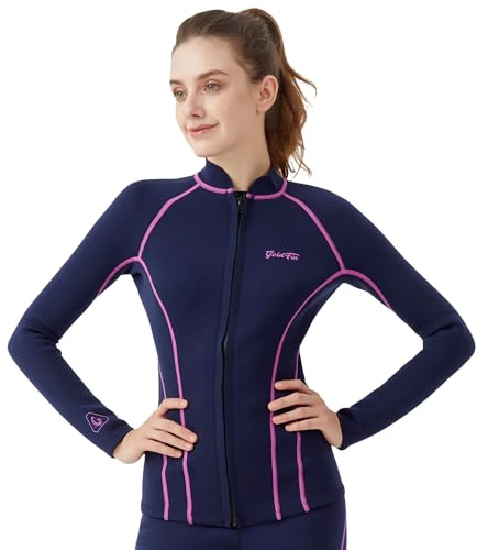 GoldFin Wetsuit Top Women, Womens 2mm Wetsuits Neoprene Long Sleeve Jacket Keep Warm for Water Aerobics Swim Dive Surf Fuchsia-line X-Large