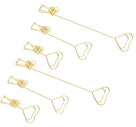 NUOBESTY 6 Stück Memohalter Herz Fotoständer Kartenplatzierungsklammer Vertikaler Notizhalter Büroklammernhalter Memokarten Displaykartenhalter Memo Cliphalter Memo Clips Stahldraht Golden