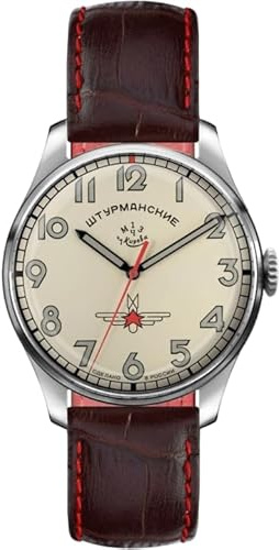 Sturmanskie Gagarin Heritage Herren-Armbanduhr Analog mit Lederarmband Limited Edition 2609/3745477, beige, Retro