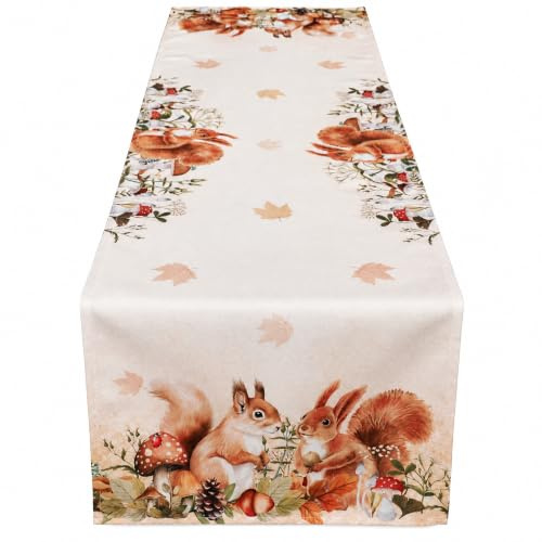 texpot Tischläufer 40 x 140 cm Druckmotiv Eichhörnchen Herbst Tischband