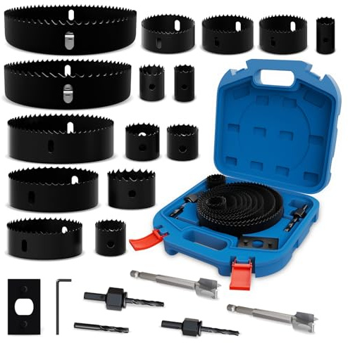 XZH Hole Saw Set, 22Pcs 19mm-152mm Hole Cutter Set Carbon Steel Downlights Drill Bit Tools for Soft Wood, Plasterboard, Plastic