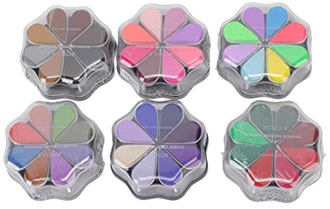 6 Waschbare Stempelkissen Petal Form, 8 Metallische Farben, DIY Gummi Stempelfarbe, Fingerabdruck Set, Baby Fußabdruck - Hautfreundliche 3D Stempelfarbe, Vielseitig Für Papier Un