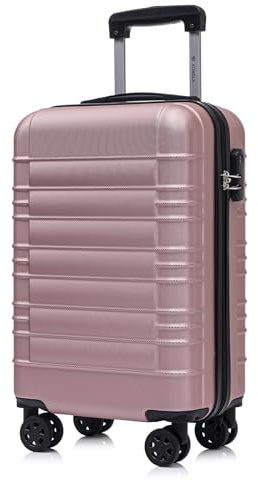 YONSLY Koffer Suitcase M Roségold, Trolley Reisekoffer, Kabinenkoffer Rollkoffer Handgepäck mit 4 Rollen 360°, Hartschalenreisekoffer, Zahlenschloss, Weicher Gummigriff