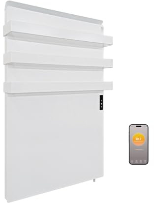 Infrarotheizung mit Thermostat 830 Watt, Bad-Heizkörper mit Handtuchhalter, Infrarot Wandheizung mit App Steuerung, Elektroheizung mit Touchscreen, Handtuchheizung, Handtuchtrockner, Weiß