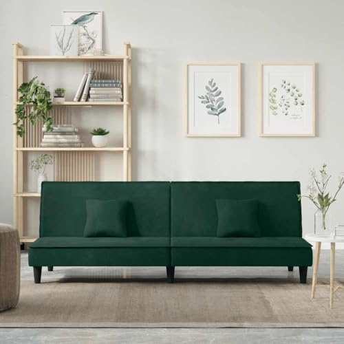 Owoxanthellate Schlafsofa Samt dunkelgrün 200 x 89 cm verstellbare Rückenlehne mit 2 Kissen platzsparendes Sofabett modernes Design für Wohnzimmer Gästezimmer Büro