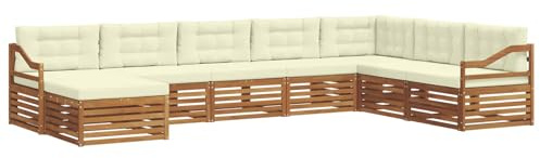 vidaXL Sofagarnituren 8 pcs Natur und Creme Massivholz Akazie, Garten Lounge, modernes Outdoor Sofa, strapazierfähiges sectional, Terrassenmöbel für Bequeme Sitzgelegenheiten