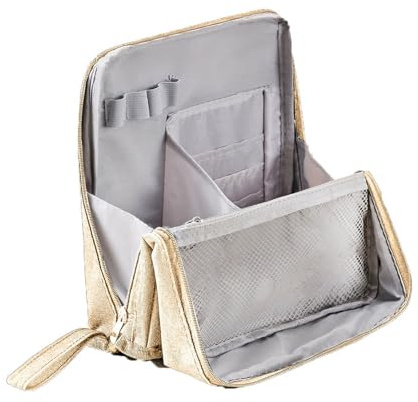 Doresty Kosmetiktasche Zweck Große Kapazität Stoff Stehender Kosmetiktaschen-Organizer mit Fächern Tragbare vertikale Aufbewahrung von Toilettenartikeln und Schreibwaren (Beige, One Size)