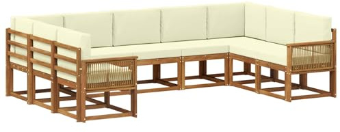 vidaXL Outdoor-Sofagarnitur 9 pcs Natur und Creme Massivholz Akazie, Moderne Garten Sofagarnitur, wetterfest, gemütliche Lounge, Akazie Holz Möbel, stylische Patio Sitzgruppe