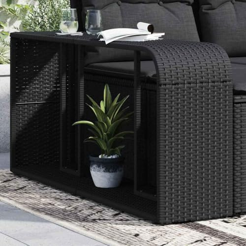 sephironlbb Lagerregale 2 Stk Schwarz Poly Rattan mit pulverbeschichtetem Stahlrahmen, 112x27x55 cm und 58x27x55 cm, robustes Aufbewahrungsregal für Garten, Pool, Spa