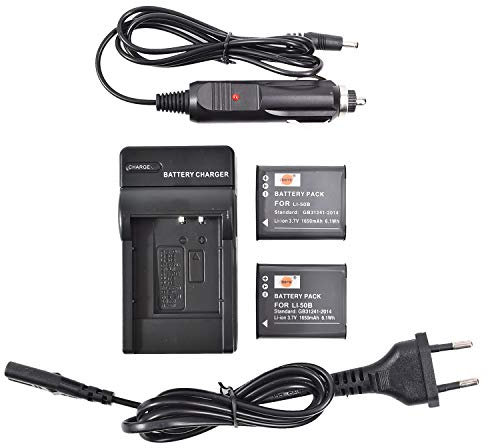 DSTE 2-Pack LI-50B LI50B Batterie et DC16E Voyage Chargeur Compatible pour Olympus Stylus 1010 1020 1030 9000 9010 SP-800UZ SP-810UZ SZ-10 SZ-11 SZ-12 SZ-15 SZ-20 SZ-30MR SP-720UZ iHS SZ-16 iHS