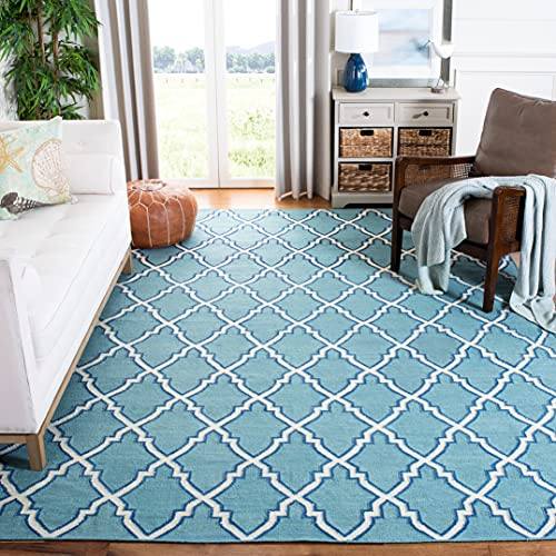 SAFAVIEH Dhurries Collection Accent Rug - 3' x 5', Light Blue & Ivory, Handmade Flat Weave Wool, Ideal for High Traffic Areas in Entryway, Living Room, Bedroom (DHU564B)