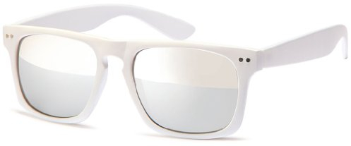 CHICNET Hochwertige Sonnenbrille verspiegelt 400 UV Nerd Vintage Punkte Retro weiß transparent weiß