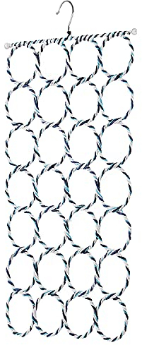 Flexzion Scarf Organizer for Closet - 28 Slot Scarf Hanger Hijab Organizer, Space Saver for Socks, Shawls, Ties, Towels, Belts, Multi Purpose Hanging Rack Storage, 1 Pack (Color May Vary)