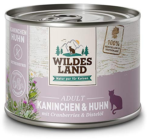 Wildes Land - Nassfutter für Katzen - Nr. 4 Kaninchen & Huhn - 6 x 400 g - Getreidefrei - Extra viel Fleisch - Beste Akzeptanz und Verträglichkeit