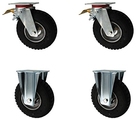 Set 230 mm Luftberefte Transportrolle Lenkrollen Bockrollen Transportgeräterolle