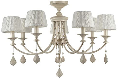 Casa Padrino Barock Kristall Kronleuchter/Lüster 7 Flammig Beige Ø 87 x H. 59 cm - Barockstil Möbel