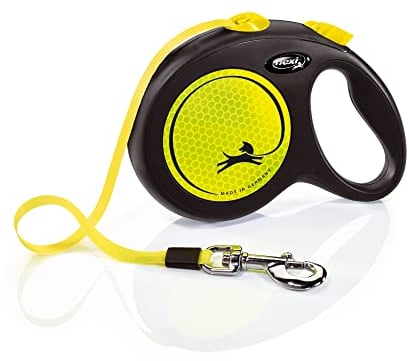 flexi Neon-Hundeleine mit reflektierendem Band, ergonomisch, langlebig und verhedderungsfrei, für Hunde, 4,8 m, Größe L, Neonfarben/Schwarz