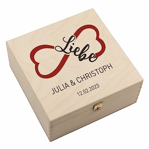 4youDesign Echtes Hufeisen in Holz-Geschenkschachtel Liebe Personalisiert Name & Datum – 2 Hufeisennägel zum befestigen – Hochzeitsgeschenk für Paare – Glücksbringer Brautpaar - 17x17x3,5cm