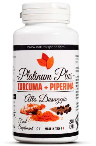 Curcuma Piperina Plus Antiossidante Naturale – Curcumina + Piperina tit. 95% ad Alto Dosaggio | 240 Curcuma Compresse Artigianali dal nostro Laboratorio Officinale 100% Italia