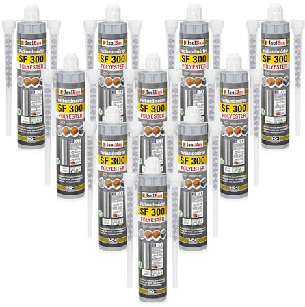 Isolbau SF 300 Injektionsmörtel 10 x 300 ml Montagemörtel, 20x Statikmischer - Verbundmörtel für Beton, Mauerwerk, Holz & Stahl