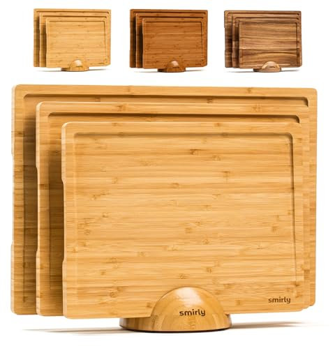SMIRLY Bamboo Cutting Board Set: Wooden Chopping Boards for Kitchen, Large