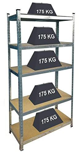 Schwerlastregal Kellerregal Lagerregal Steckregal Metallregal Schwerlastregal Steckregal Werkstattregal Werkbank Keller bis 875 kg Traglast, 5 soliden Böden MDF Höhenverstellbar, 180x90x40cm, Verzinkt