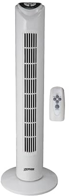 Zephir, Ventilatore a Torre con telecomado, 3 velocità, Oscillazione laterale automatica 75°, Protezione Antisurriscaldamento, colore grigio metallizzato, Materiale ABS, Potenza 40W