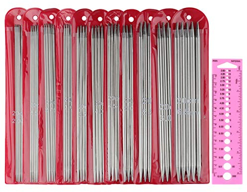 Coopay Kurz Metall Stricknadel Set 20cm, 55 Pack Doppelspitz Stricknadeln 2.0mm - 6.5mm und Nadellehre, Gerades Stricknadeln für Anfänger, Erwachsene und Kinder, Komplett Stricknadelset für Socken