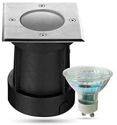 LongLife LED Bodeneinbaustrahler eckig Set 1x Gartenstrahler 230V IP67 GU10 3W 2700K Warmweiß Gartenleuchte für die Bodenmontage Außenleuchte Befahrbar…