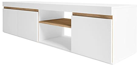Fabrikit Mesa de TV, Blanco Mate y Naturale, Mediano
