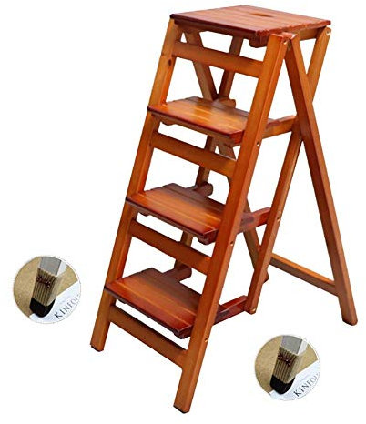 MHBGX Easy and Multifunction Convenient Folding Step Stool,Large 4 Treads Wood, Portable Fold up Footstool with Non-Slip Mat, Home Office Kitchen Plant Stand (Size : Style-2),Style-1
