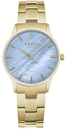 Obaku LYNG Lille Avery Damen-Armbanduhr, analog, blaues Zifferblatt, V247LXGMSG, Hellblau, Hellblauer Wischmopp