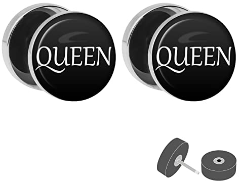 Treuheld® Silberner Fake Plug Queen Schwarz - Bild Ohrstecker mit Motiv - Anzahl: 1 Paar (2 Stück)