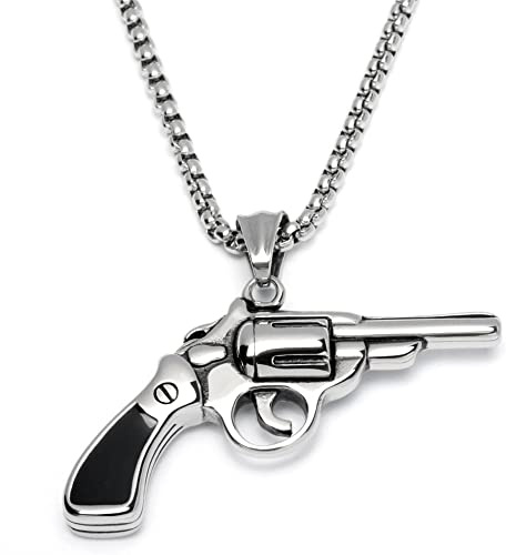 Schmuck-Checker Trommel-Revolver Ketten-Anhänger aus 316L Edelstahl Halskette 3D Cop Cowboy Pistole Handfeuerwaffe Männer Schmuck Herren Geschenk