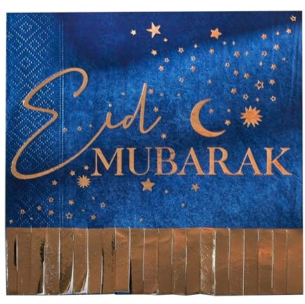 Ginger Ray Eid Mubarak Servietten mit Fransen, Marineblau und Gold, 16 Stück, Blau