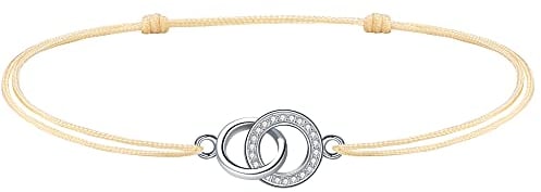 J.Endéar Interlocking Kreis Fußkettchen Damen Mädchen Kordel Kette Silber 925 Doppelring 34cm Verstellbares Handgemachtes Fußkettchen für Sommer Strand Geschenk, Gelb