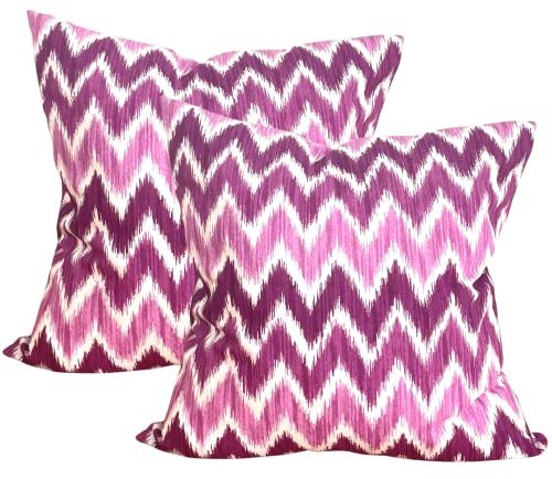 TRESMESTRES Kissenbezüge für Loungemöbel, Sofakissenbezug und Kissenhülle - Mediterranes, Bunt, Ikat-Stil - Dekorative Zierkissenbezug - Deko Kissenbezug 45x45 cm - 2er-Set, Violett