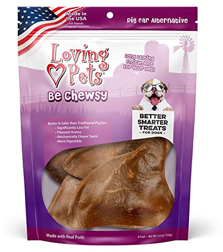 Loving Pets - Be Chewsy Pig Ear Alternative for Dogs Pig Ear Dog Treats for Small, Medium & Large Dogs (4 Pack)