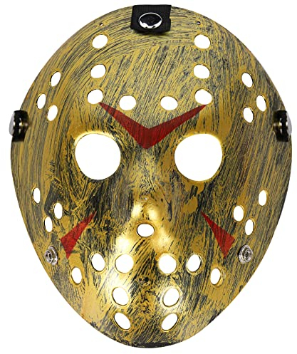 AENEY Jason Hockey Maske Creepy Halloween Kostüm Dämon Killer Maske Party Maskerade Horror Cosplay Kostüm Requisiten (Vintage gold)