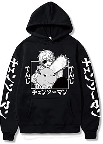 KONDZ New Anime Chainsaw Man Hooded Print Hoodie Fleece Sportswear Sweatshirts Oversized Streetwear Clothes Loose Long Sleeve Pullover