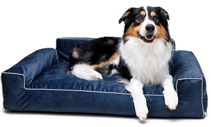 Bjird Hundebett - Hundekorb für kleine mittelgroße & große Hunde - Hundekissen - Hundesofa - Bezug abnehmbar und waschbar - Glamour New - Größe: L: 98 x 66 cm - Navyblau Fancy