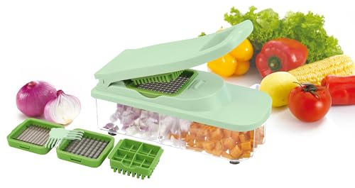 3 in 1 Vegetable Salad Slicer Food Dicer Chopper Kitchen Fruit Cutter Blades Set Heavier Duty, Kitchen Vegetable Fruit Dicer, Onion Tomato Potato Fries Cutter, with 3 Dicing Blades & Lid