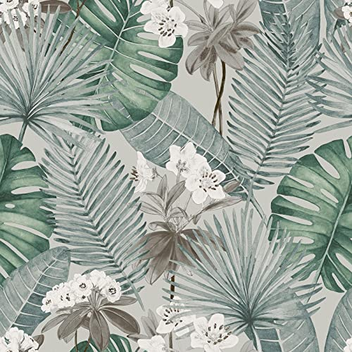 Muriva Eden Isla Tropical Leaf Plants Wallpaper Grey/Green M37809