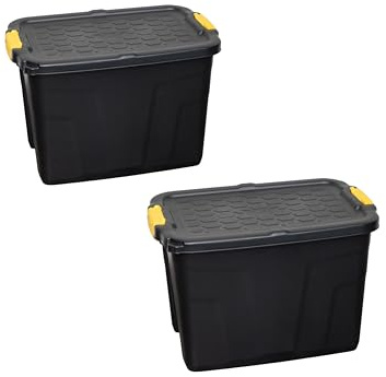 Samuel ALEXANDER 60L Heavy Duty Lockable & Stackable Storage Tub Chest with Clips (2)