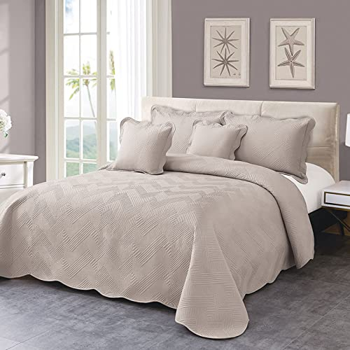 XIUWOUG Tagesdecke Bettüberwurf 230X250,Tagesdecke Mit Kissen Set,Steppdecke Bettdecke Stepp Decke Doppelbett Unterfüttert Und Gesteppt,Khaki,230x250cm