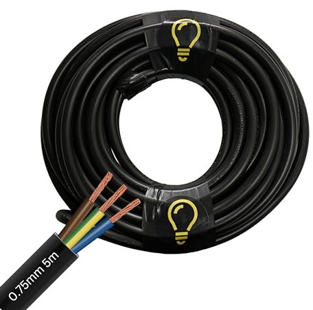 SHPELEC® FLEXIBLE Black Cable 3183Y 0.75mm, 1.0mm, 1.5mm, 2.5mm BASEC Approved Black PVC LED Lighting 5m 10m 15m 20m 50m (0.75mm 3 Core - 5metres)