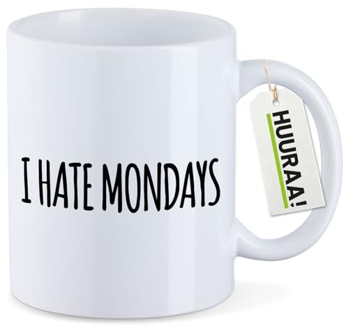 Huuraa Kaffeetasse I hate mondays Schriftzug Geschenk | Motivtasse 330ml Weiß Keramik Tasse mit Spruch Kaffeebecher Geschenkidee Becher mit Motiv