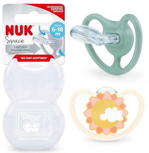 NUK Space Baby Schnuller | 6-18 Monate | Schnuller mit extra Belüftung für empfindliche Haut | BPA-freies Silikon | Zebra | 2 Stück