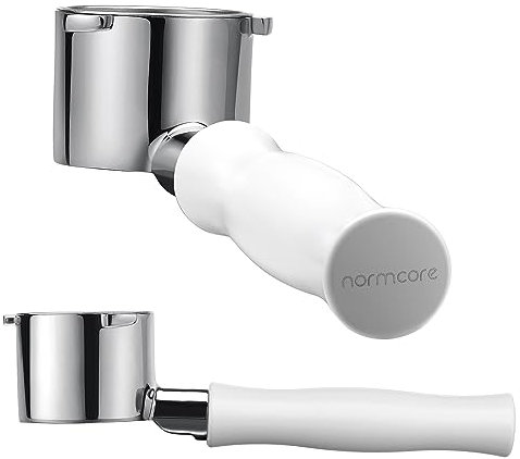 Normcore 51mm Naked Bottomless Portafilter Fits DeLonghi La Specialista Espresso Machine with Non-Stick Coating White Anodized Aluminum Handle - Portafilter Basket Included